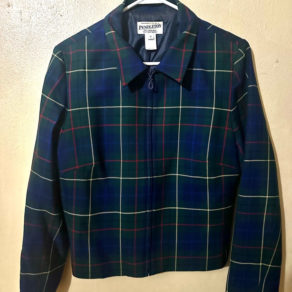 Pendleton virgin tartan wool zip up blazer